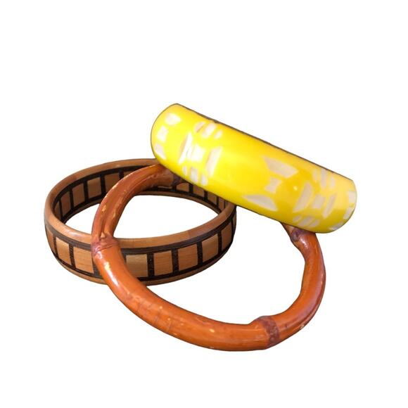 Bohemian Three Yellow White, Brown Black, Brown Bangle Bracelets - Picture 3 of 16